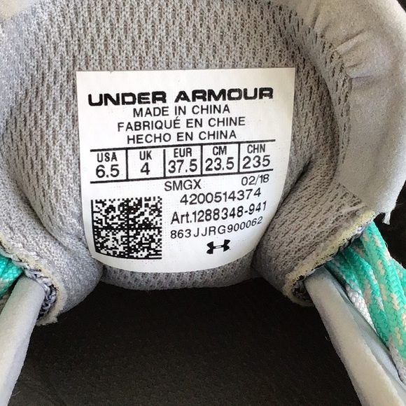 Under Armour Womens Charged Gray and Teal Running Shoes Sz 6.5 - Picture 4 of 8